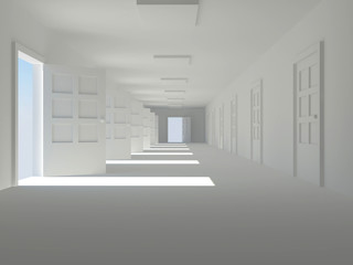 corridor with open doors