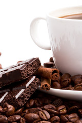 coffee, chocolate and cinnamon sticks