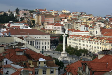 Rossio Square with statue of Pedro IV in Lisbon - Portugal