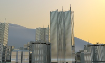 Fototapeta na wymiar sunset in the city, skyline wallpaper