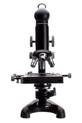 old microscope on white