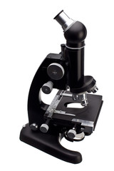 old microscope on white