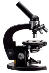 old microscope on white