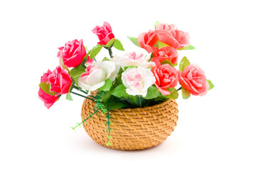 Bouquet of roses in a basket