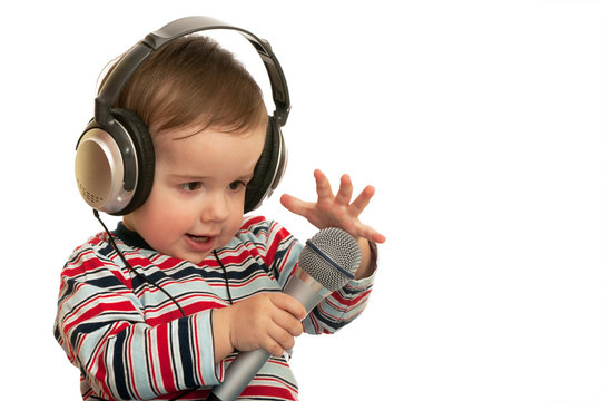 Speaking Toddler With Headphones And Microphone