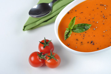 Tomato soup on white background