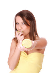 happy model eating Lime