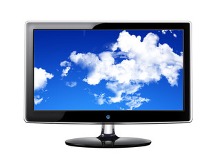 Plasma TV with skies on white background