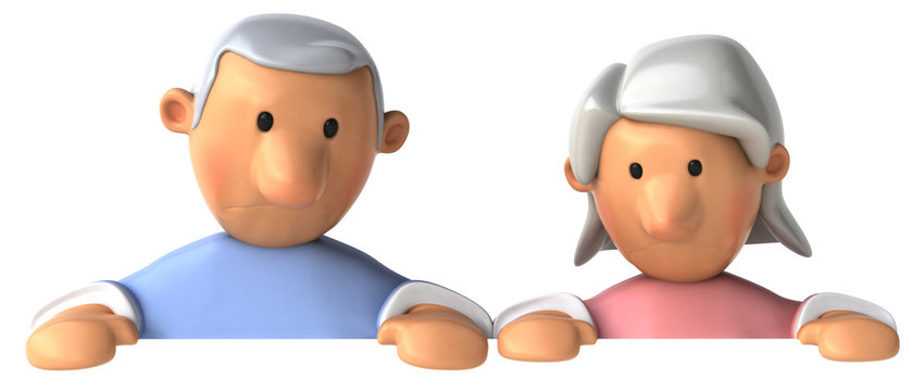 Couple senior et panneau blanc