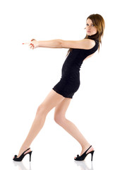 seminude girl aiming  with two hands