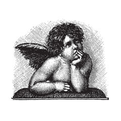 Raphael's Sistine Madonna Love Cherub, vectorized engraving