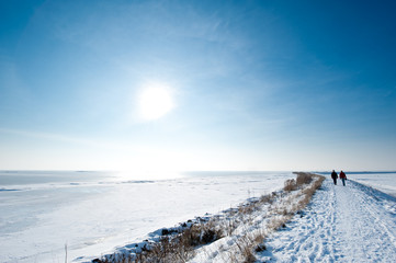 people walking in winter