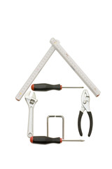House from building tools isolated on white