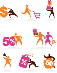 Collection of abstract people logos - shopping theme