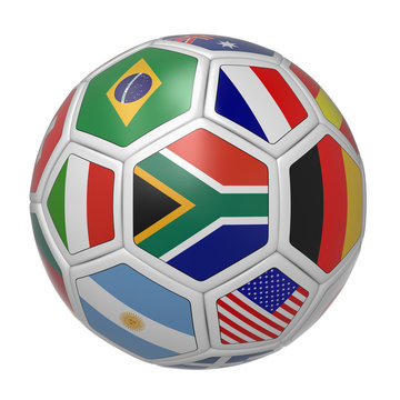 Soccer ball with South African flag in the front