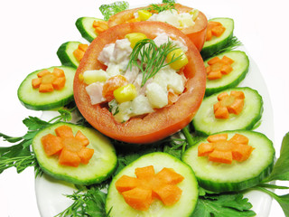 stuffed tomato with cucumber and carrot