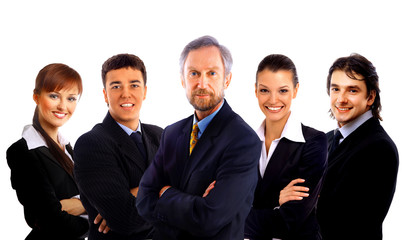 business man and his team isolated over a white background.