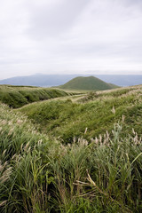volcano crater in Aso mountain . Kumamoto , Kyushu , Japan