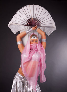 woman in paranja dancing