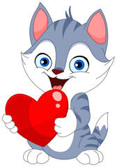 Smiley cat holding a heart