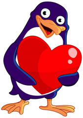 Charming penguin holding a heart
