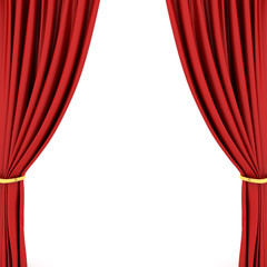 Red theater curtain isolated on white