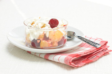 Fruit salad with whipped cream