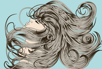 Woman's face flipping detailed hair - 20228921