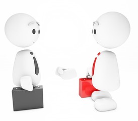 a cute 3D guy greeting a friend (3D happyman isolated series)