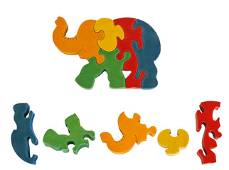 Wooden  colorful puzzle toy elephant