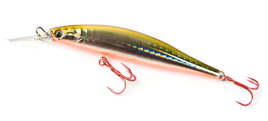 Plastic fishing lure (wobbler) isolated on white