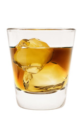 Whiskey on the rocks on a white background