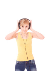 Naklejka premium young woman Listening to Music