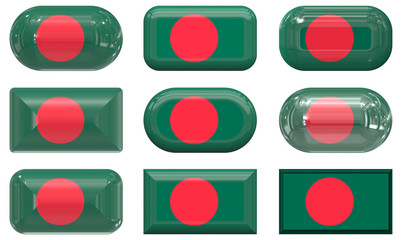 nine glass buttons of the Flag of Bangladesh