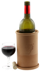 bouteille vin, verre,  brique à vin, fond blanc