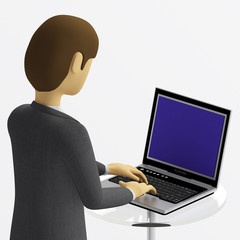 3D Businessman using a laptop