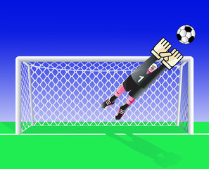 Soccer  goalkeeper saves the goal. Vector illustration.