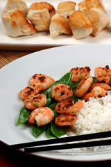 asian style grilled shrimps with organic rice