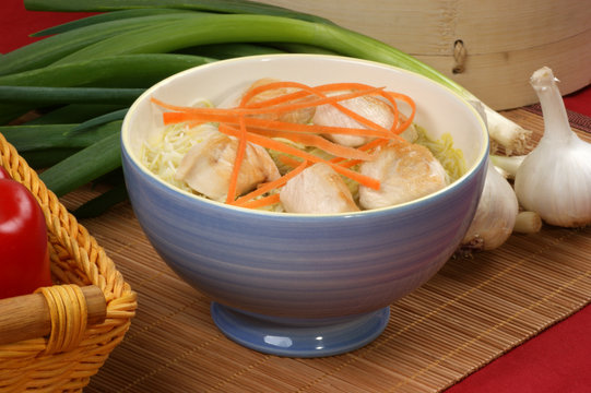 asian style noode chicken soup with carrot