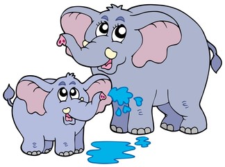 Female and baby elephants