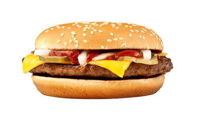 Cheeseburger on White - obrazy, fototapety, plakaty