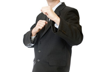 young businessman in boxer position. Isolated