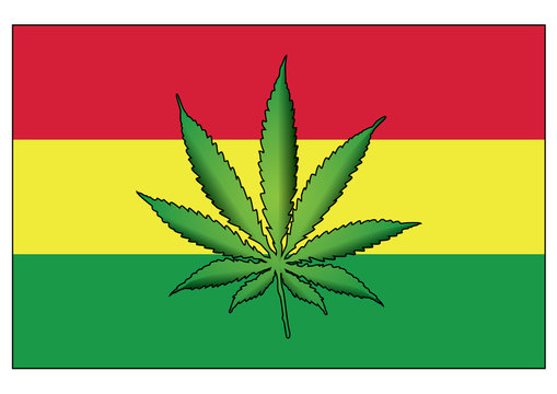 Bandera rastafari con hoja marihuana