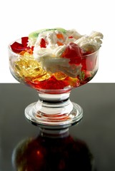 jelly with fruits and cream