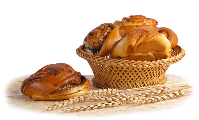 Buns with cinnamon and wheat ears.