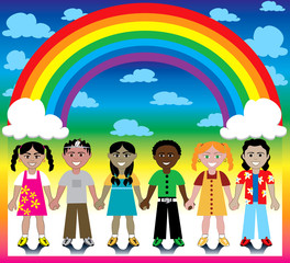 Obraz na płótnie Canvas Rainbow Background with Kids