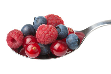 fresh berries in spoon isolated