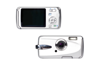 Compact digital camera front and rear view