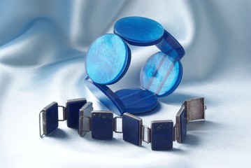 bracelets on blue satin