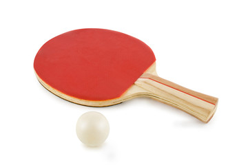 table tennis racket and ball isolated on white background